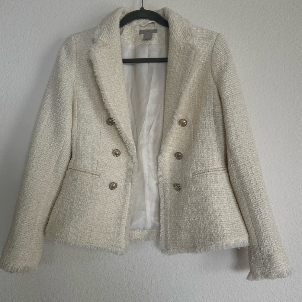 Cream Textured Jacket H&M New Without Tags Size XS - Picture 4 of 16